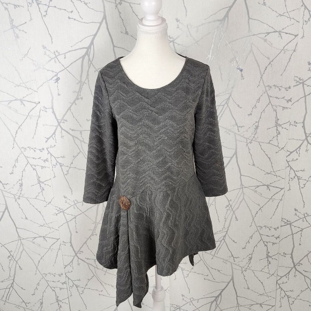 Red Coral Gray Textured Chevron Asymmetrical Flowy Tunic